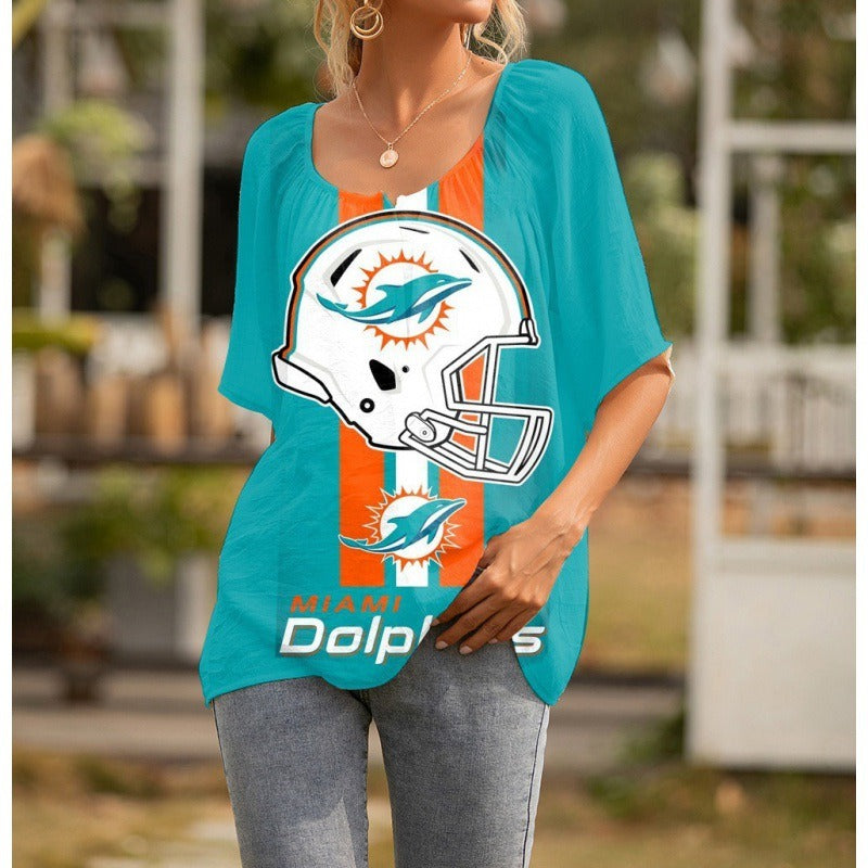 Miami Dolphins Personalized Logo Team Short Sleeve Women Peasant Blouse AZHASSWPB000006