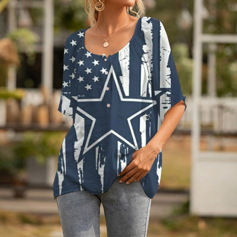 Dallas Cowboys Personalized Logo Team Short Sleeve Women Peasant Blouse AZHASSWPB000014