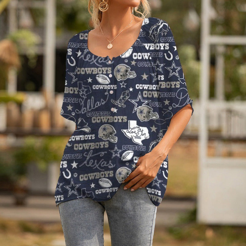Dallas Cowboys Personalized Logo Team Short Sleeve Women Peasant Blouse AZHASSWPB000015