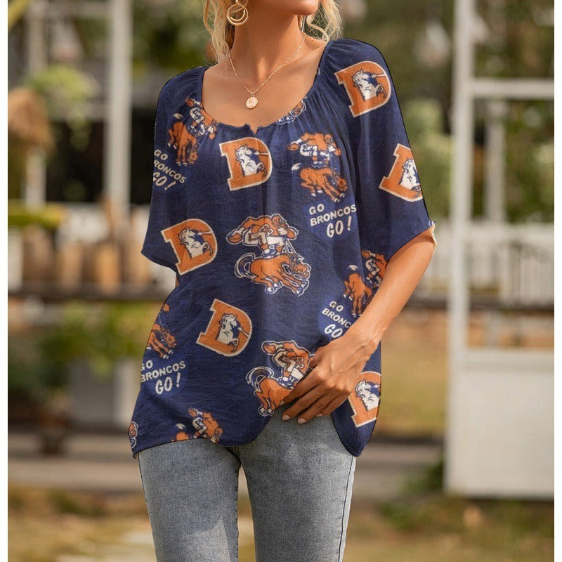 Denver Broncos Personalized Logo Team Short Sleeve Women Peasant Blouse AZHASSWPB000028