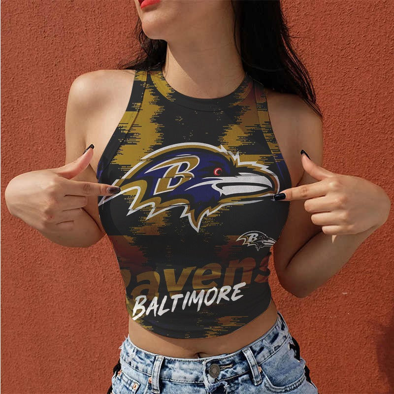 Baltimore Ravens Casual Style Printed Women Halter Neck Crop Top AZHAWHNC000009