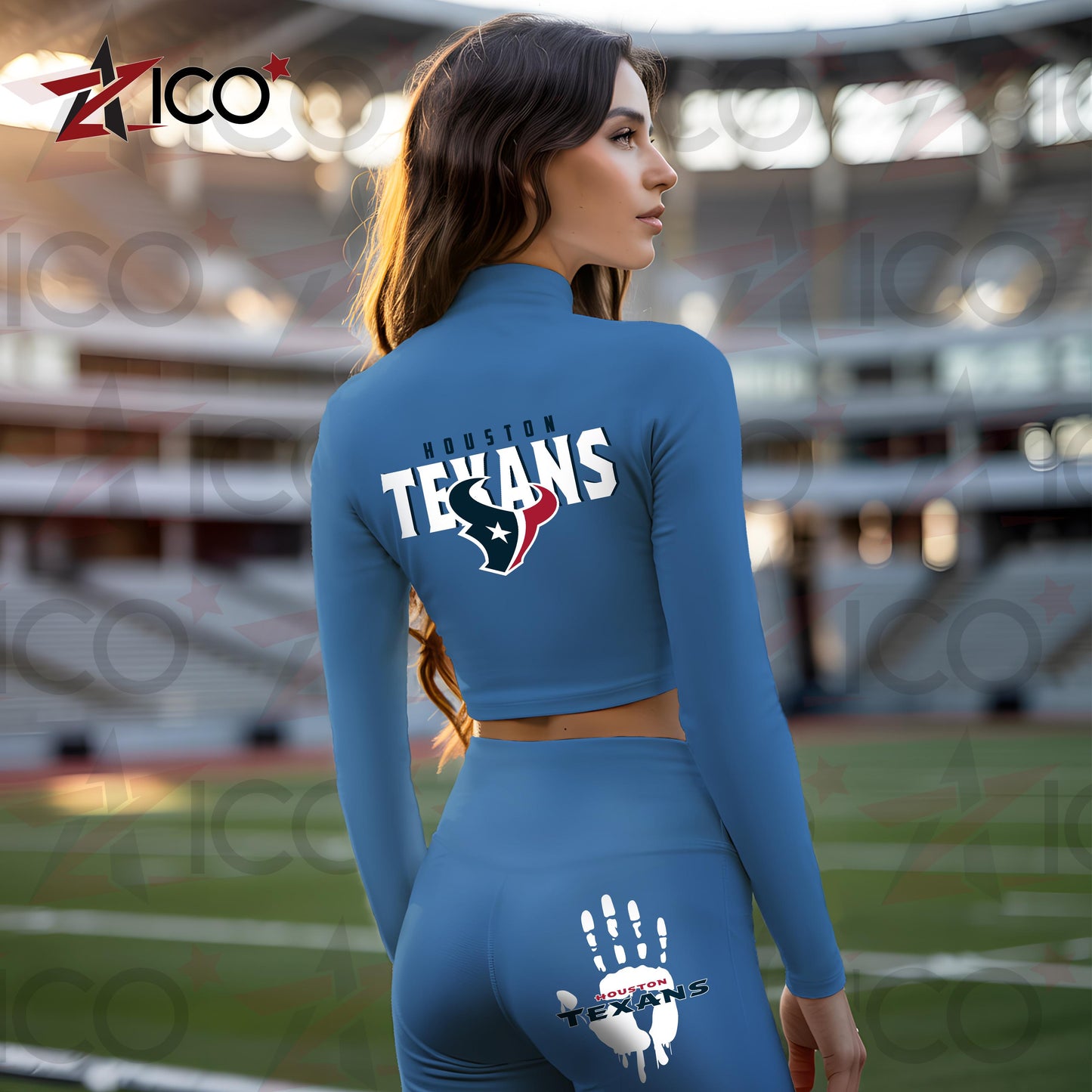 Houston Texans Women Workout Set Zipper Long Sleeve Sport Top and Leggings AZHG2DWS000045