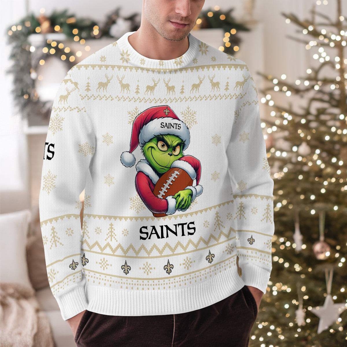 New Orleans Saints Premium Ugly Christmas Sweater Limited Edition AZHGUSW000010White