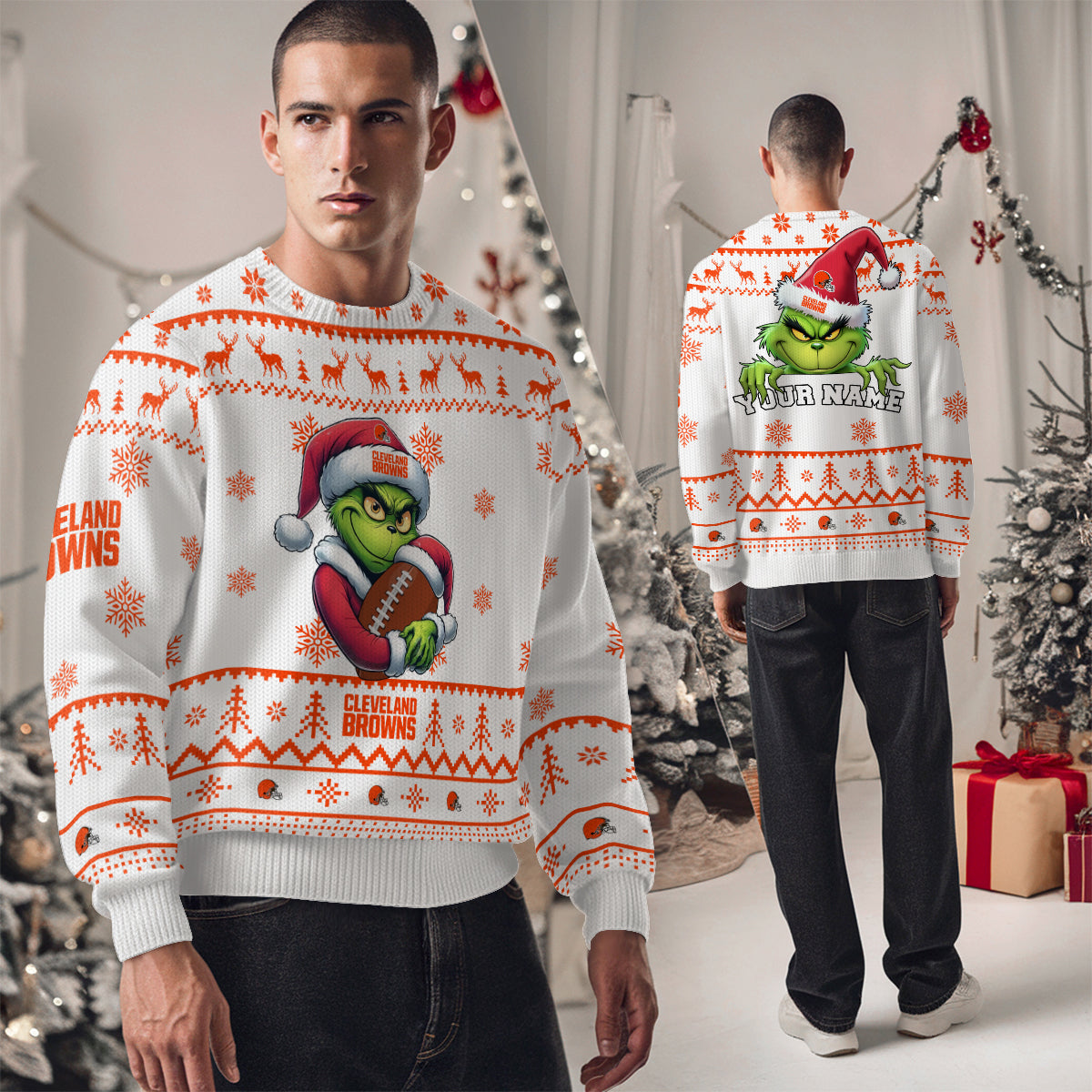 Cleveland Browns Premium Ugly Christmas Sweater Limited Edition AZHGUSW000020White