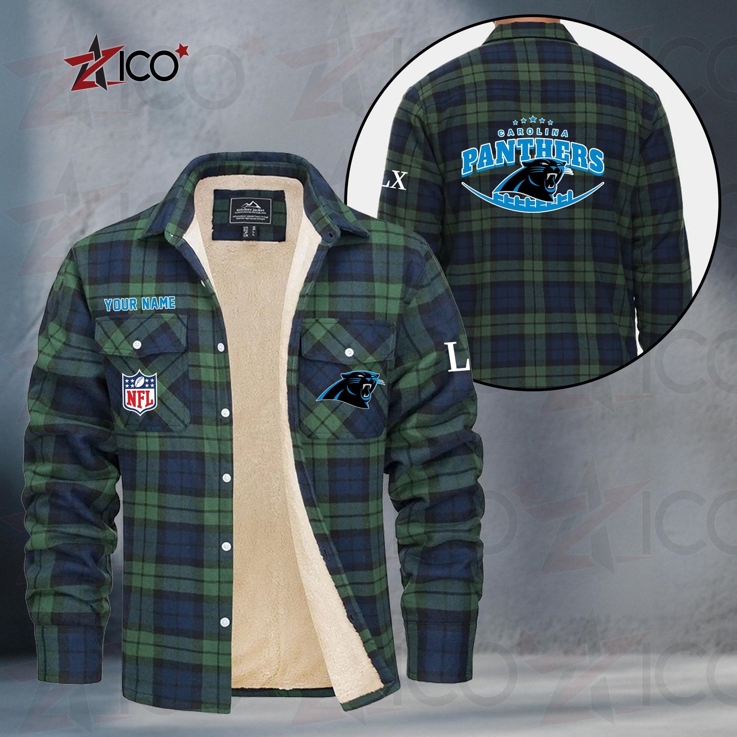 Carolina Panthers Fleece Flannel Plaid Jacket MN05