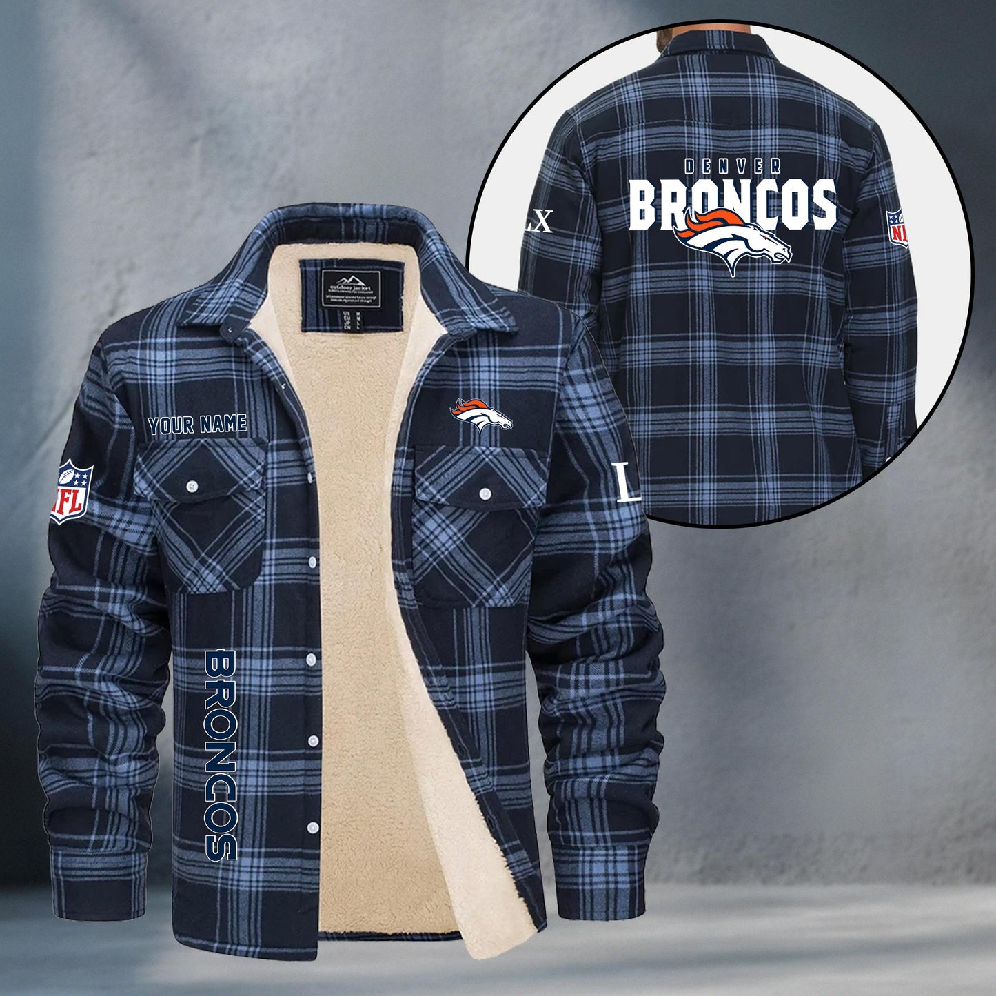 Denver Broncos Fleece Flannel Plaid Jacket MN74