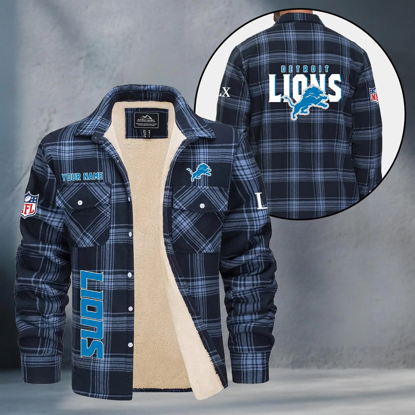 Detroit Lions Fleece Flannel Plaid Jacket MN75