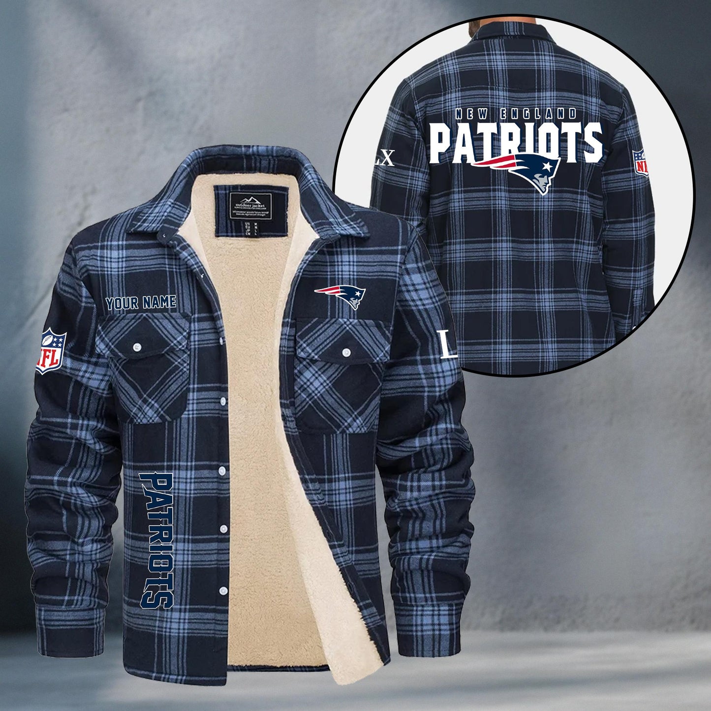 New England Patriots Fleece Flannel Plaid Jacket MN86