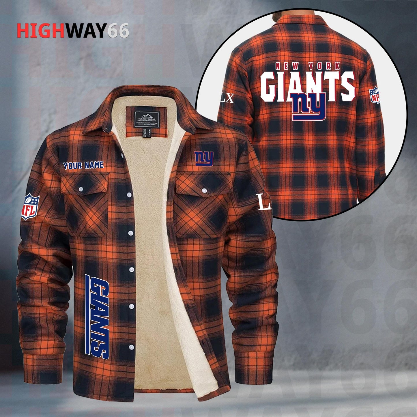 New York Giants Fleece Flannel Plaid Jacket MN88