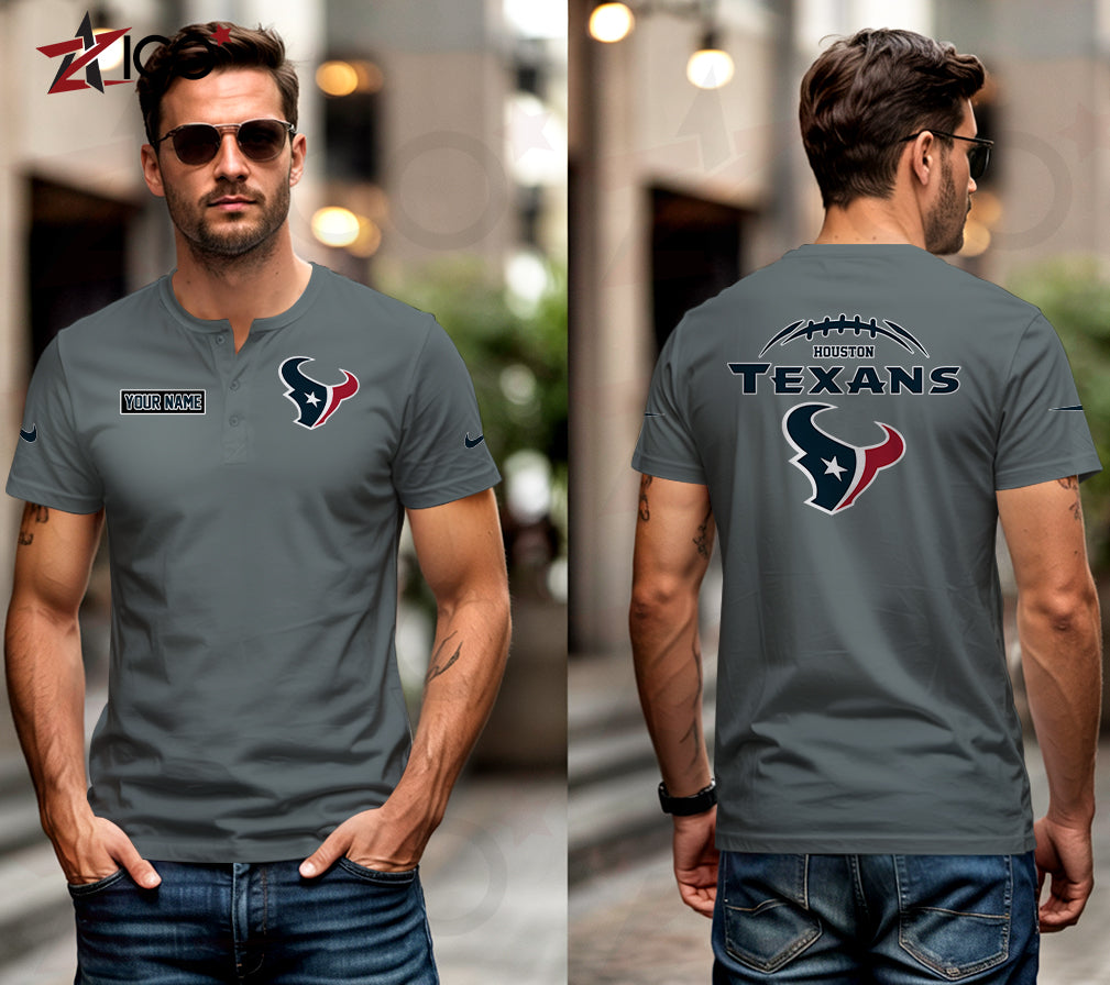 Houston Texans Henley Short Sleeve T-Shirt Trending 2025 AZMN2DHS000013