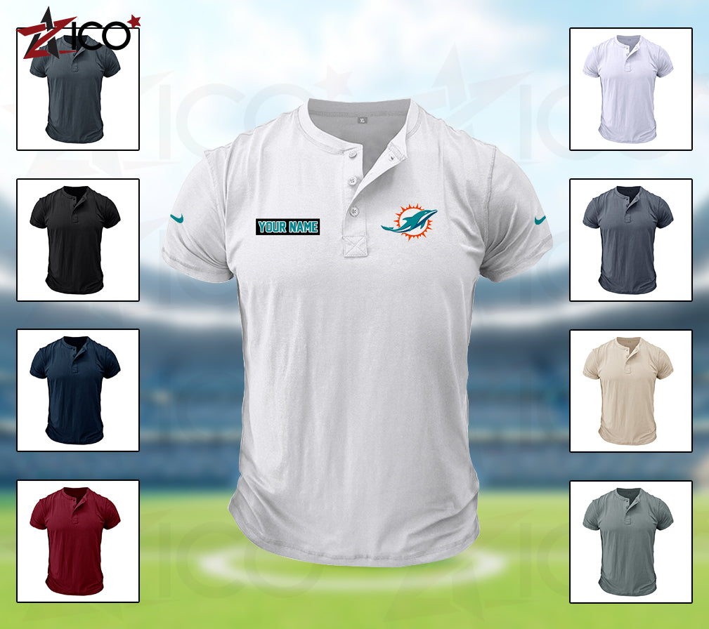 Miami Dolphins Henley Short Sleeve T-Shirt Trending 2025 AZMN2DHS000020