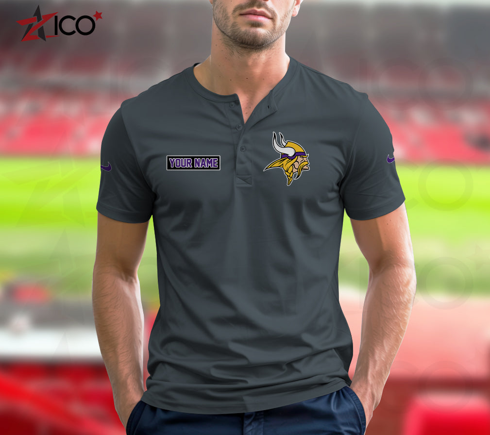 Minnesota Vikings Henley Short Sleeve T-Shirt Trending 2025 AZMN2DHS000021