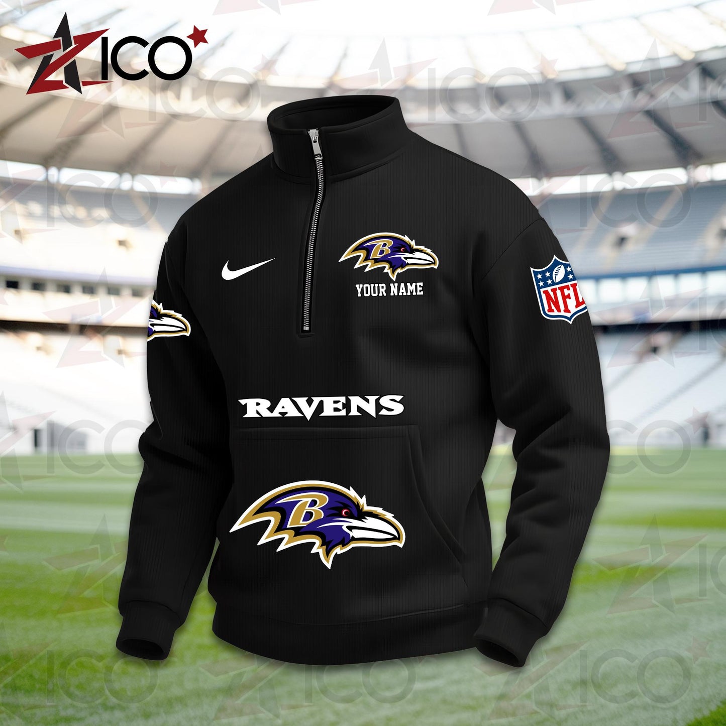 Baltimore Ravens High Neck Half Zip Pocket Sweatshirt New Trending AZMN2DPS000003
