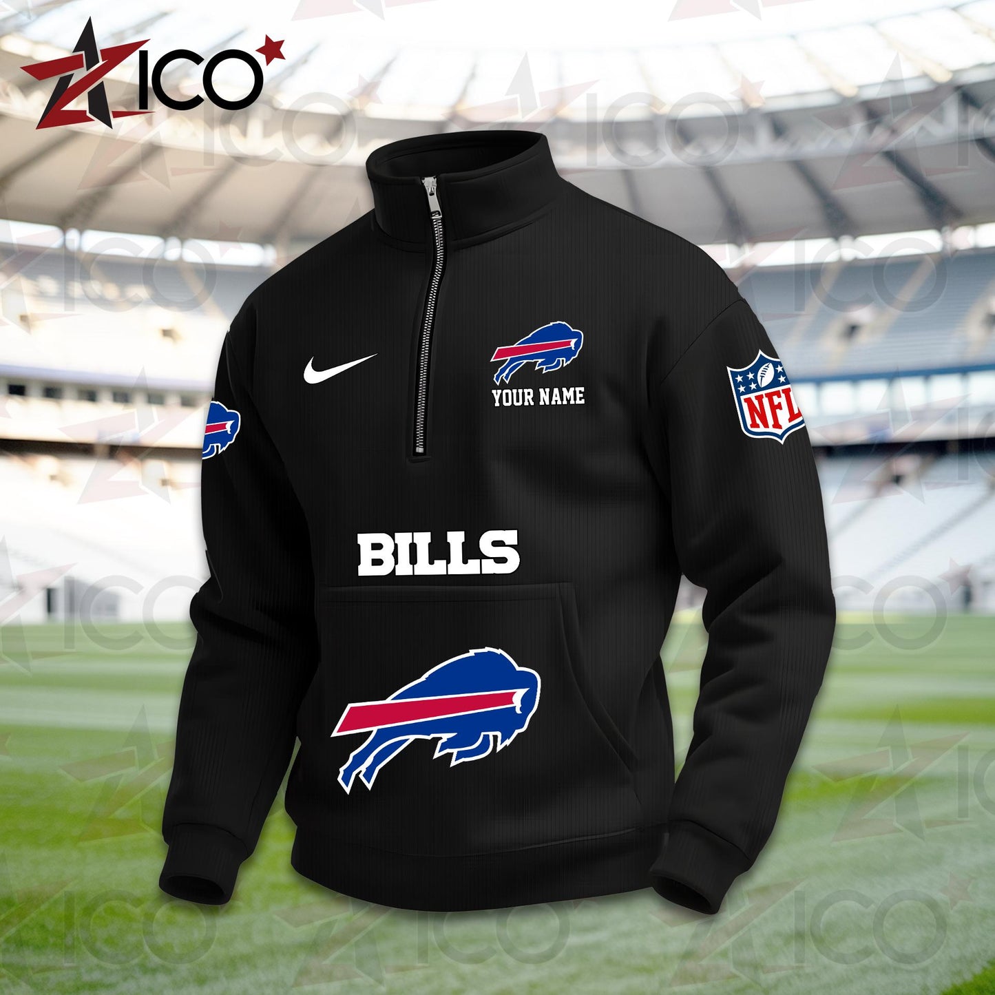 Buffalo Bills High Neck Half Zip Pocket Sweatshirt New Trending AZMN2DPS000004