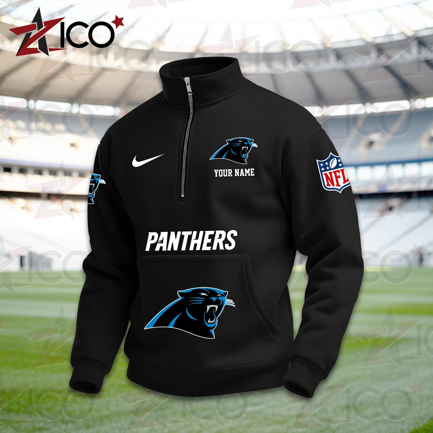Carolina Panthers High Neck Half Zip Pocket Sweatshirt New Trending AZMN2DPS000005
