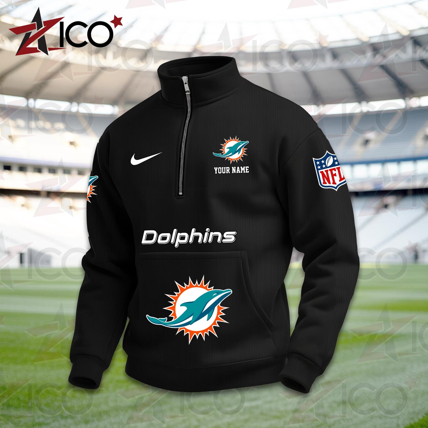 Miami Dolphins High Neck Half Zip Pocket Sweatshirt New Trending AZMN2DPS000020