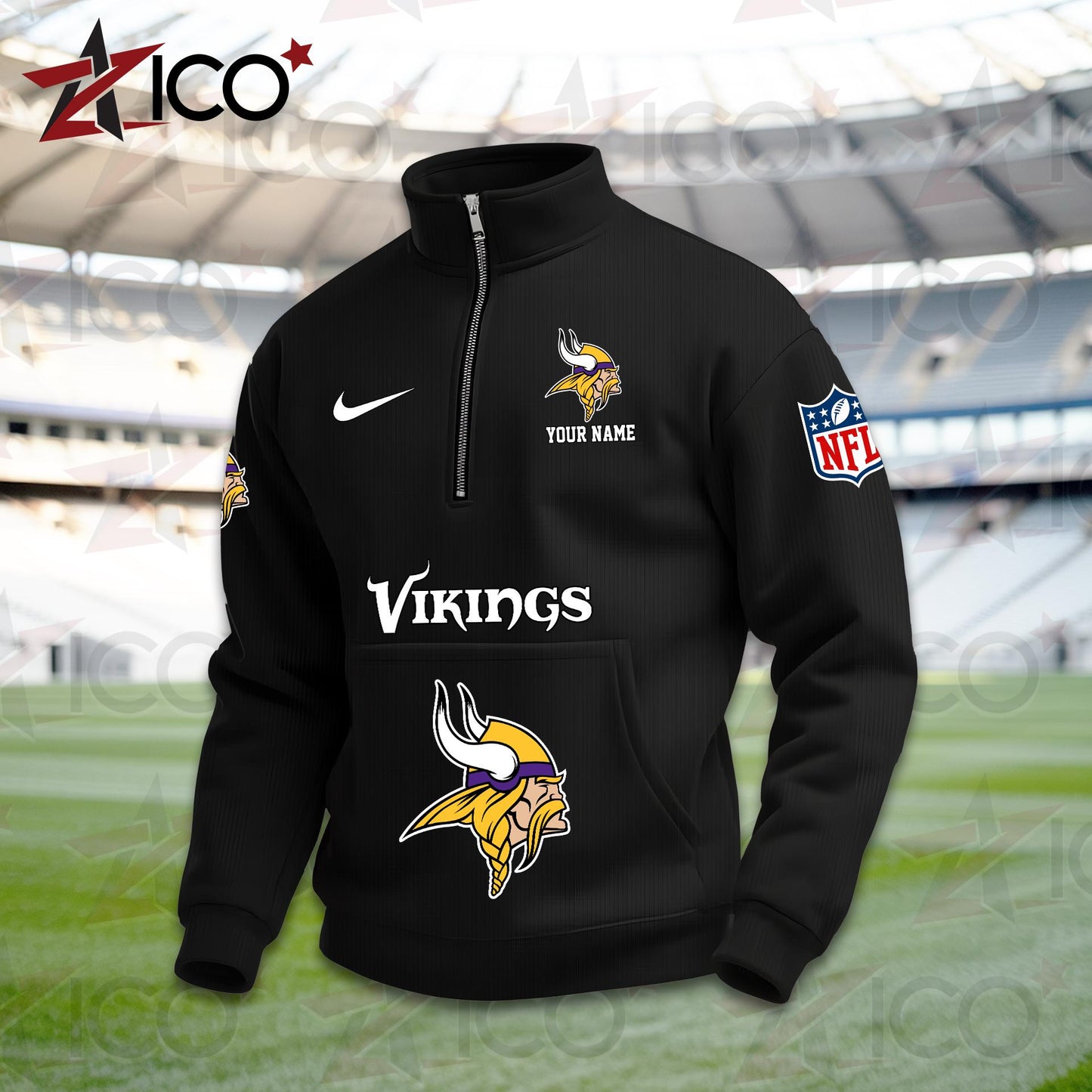 Minnesota Vikings High Neck Half Zip Pocket Sweatshirt New Trending AZMN2DPS000021