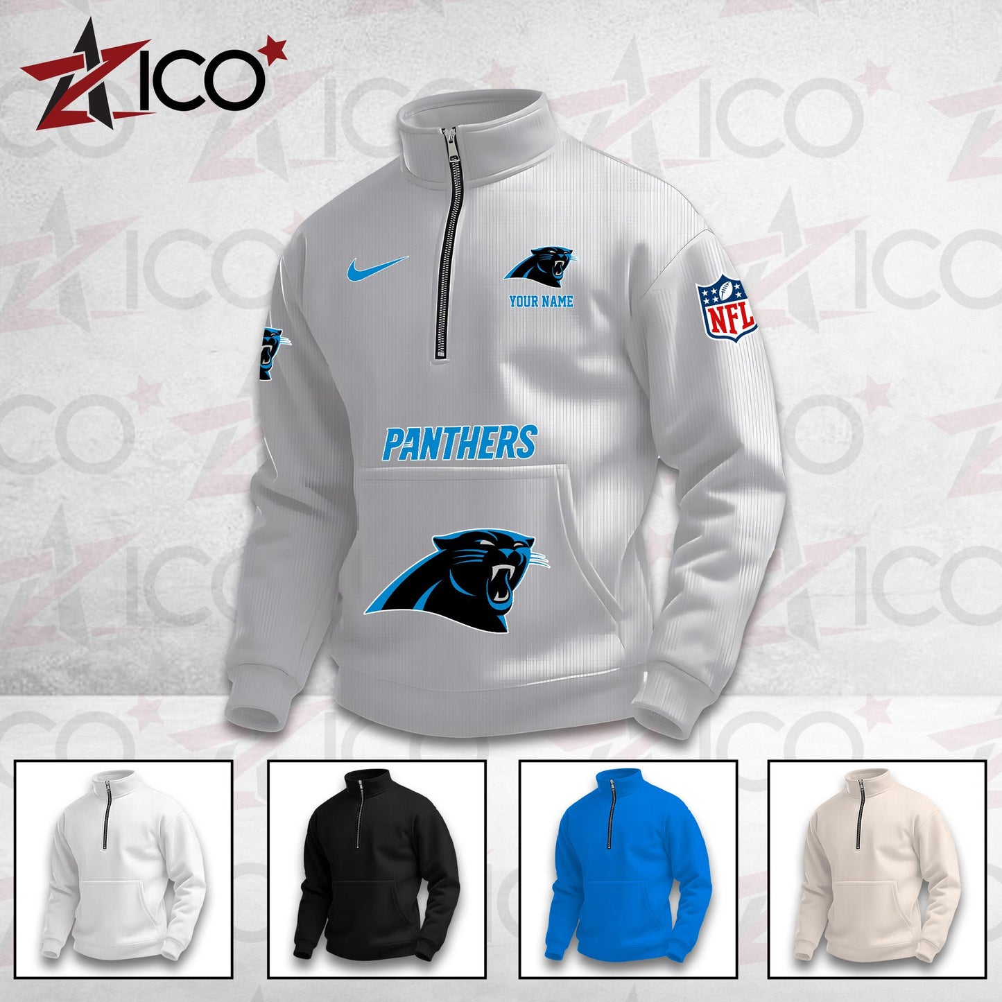 Carolina Panthers High Neck Half Zip Pocket Sweatshirt New Trending AZMN2DPS000069