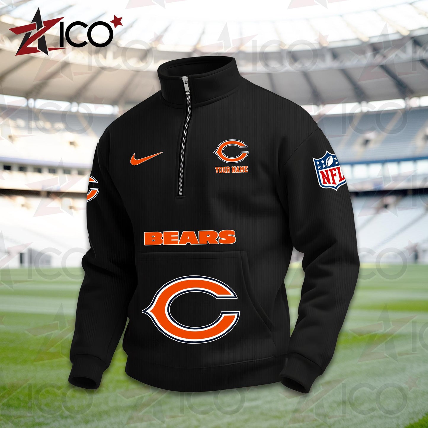 Chicago Bears High Neck Half Zip Pocket Sweatshirt New Trending AZMN2DPS000070
