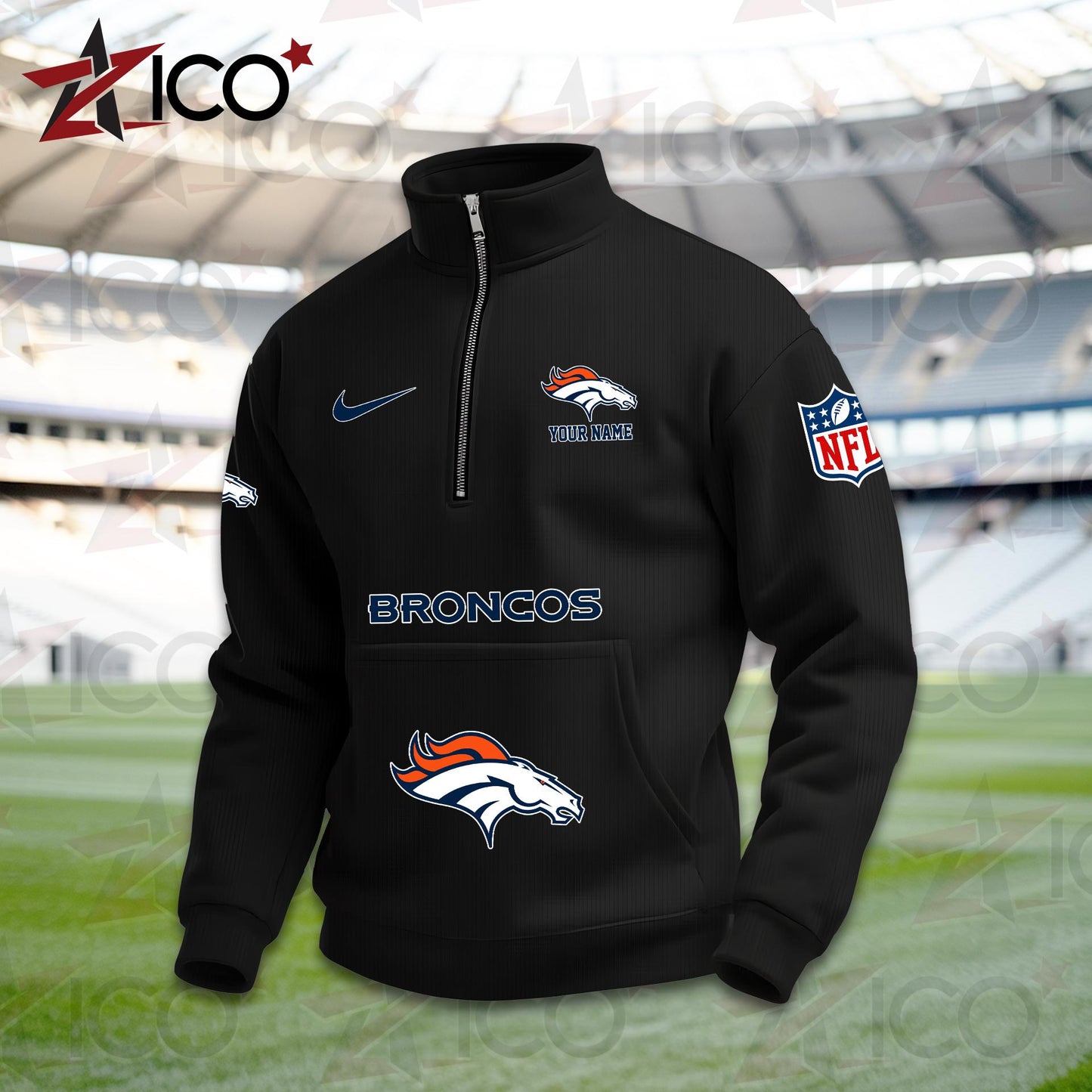 Denver Broncos High Neck Half Zip Pocket Sweatshirt New Trending AZMN2DPS000074