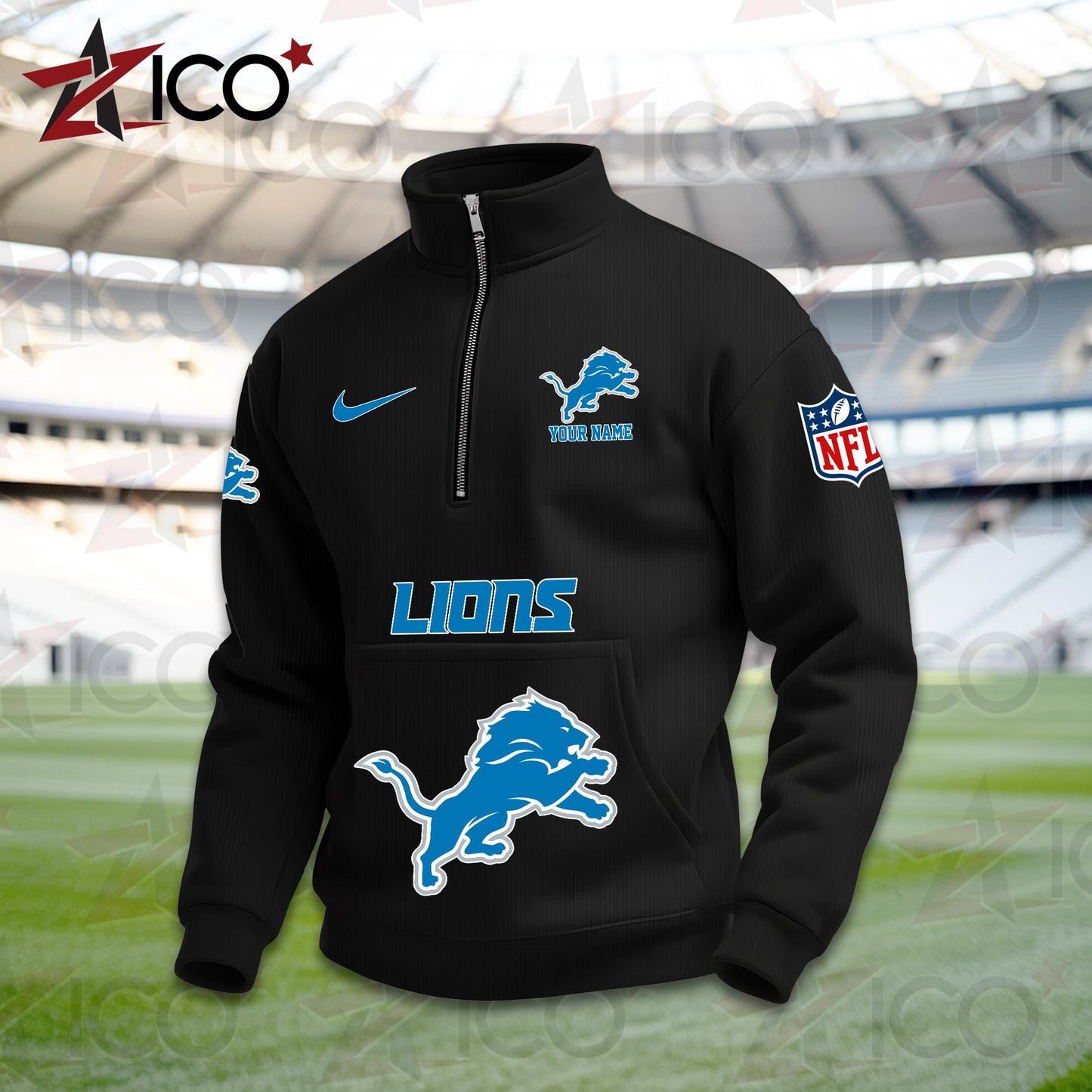 Detroit Lions High Neck Half Zip Pocket Sweatshirt New Trending AZMN2DPS000075