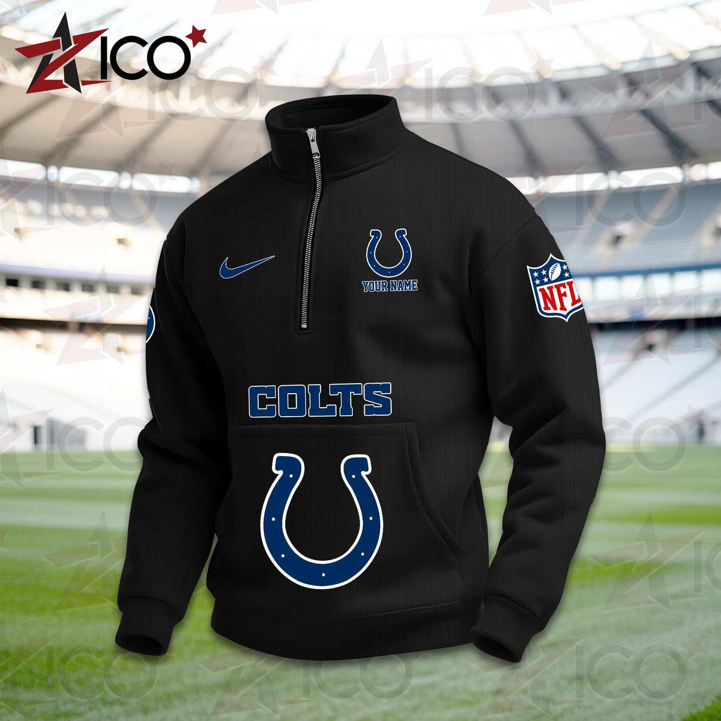 Indianapolis Colts High Neck Half Zip Pocket Sweatshirt New Trending AZMN2DPS000078