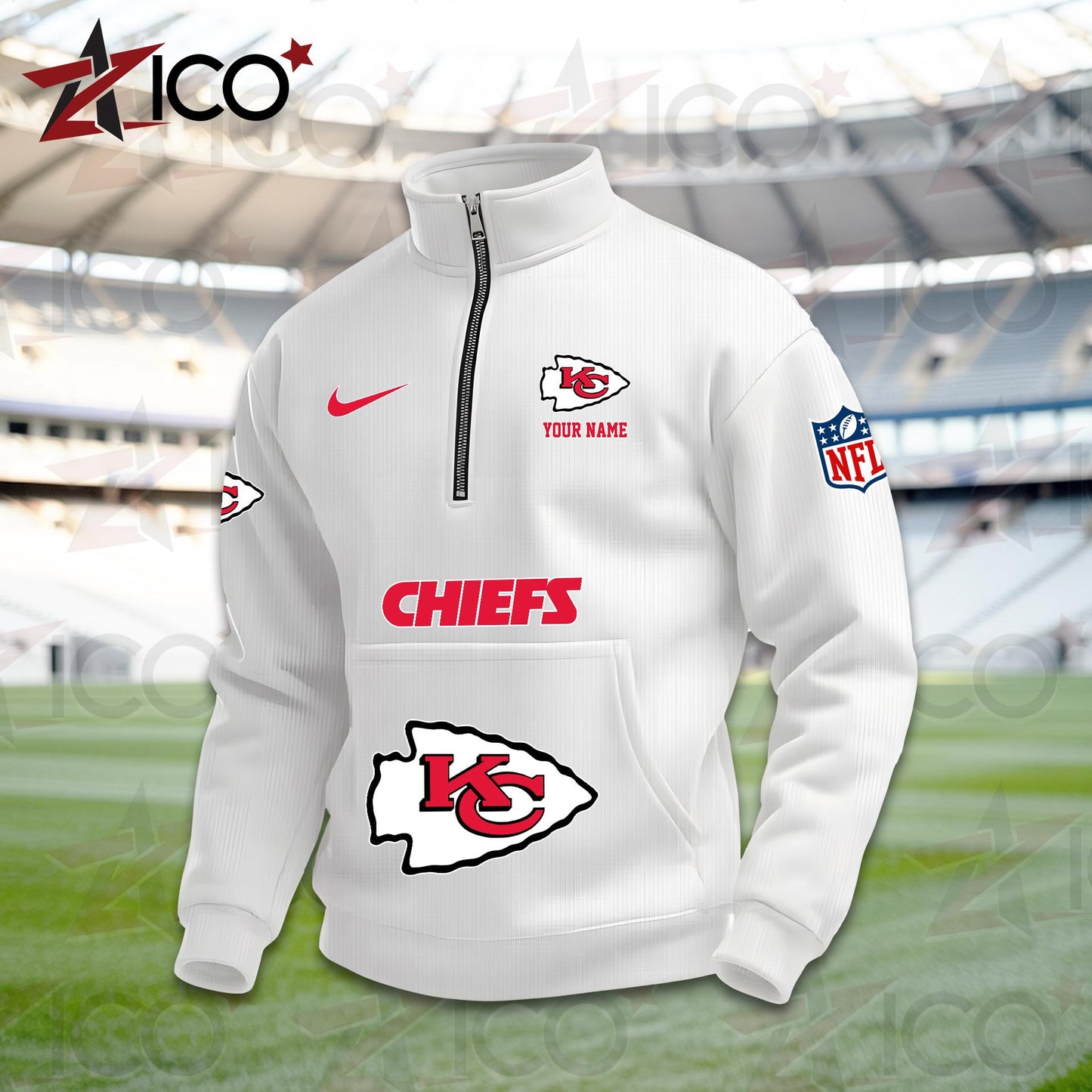 Kansas City Chiefs High Neck Half Zip Pocket Sweatshirt New Trending AZMN2DPS000080