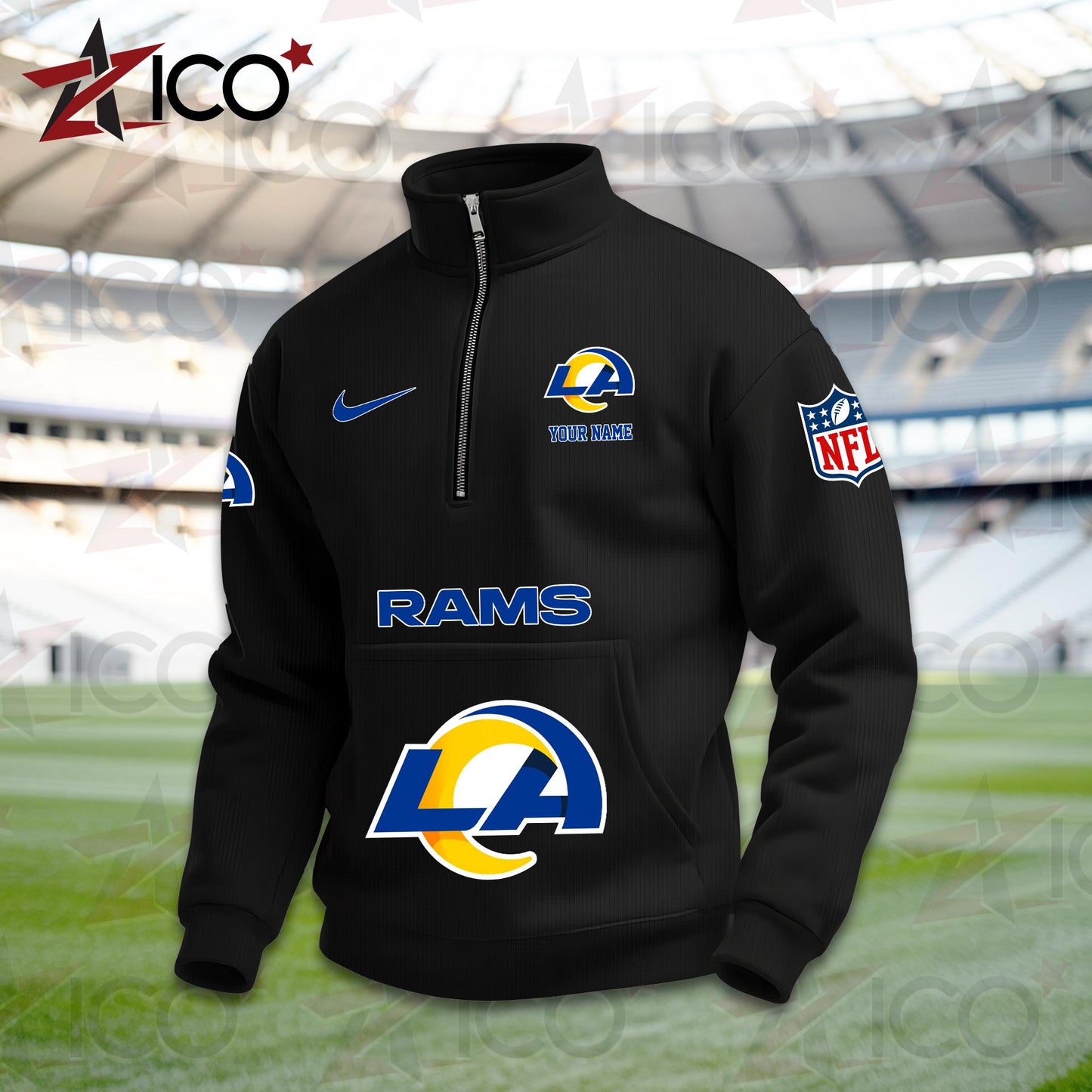 Los Angeles Rams High Neck Half Zip Pocket Sweatshirt New Trending AZMN2DPS000083