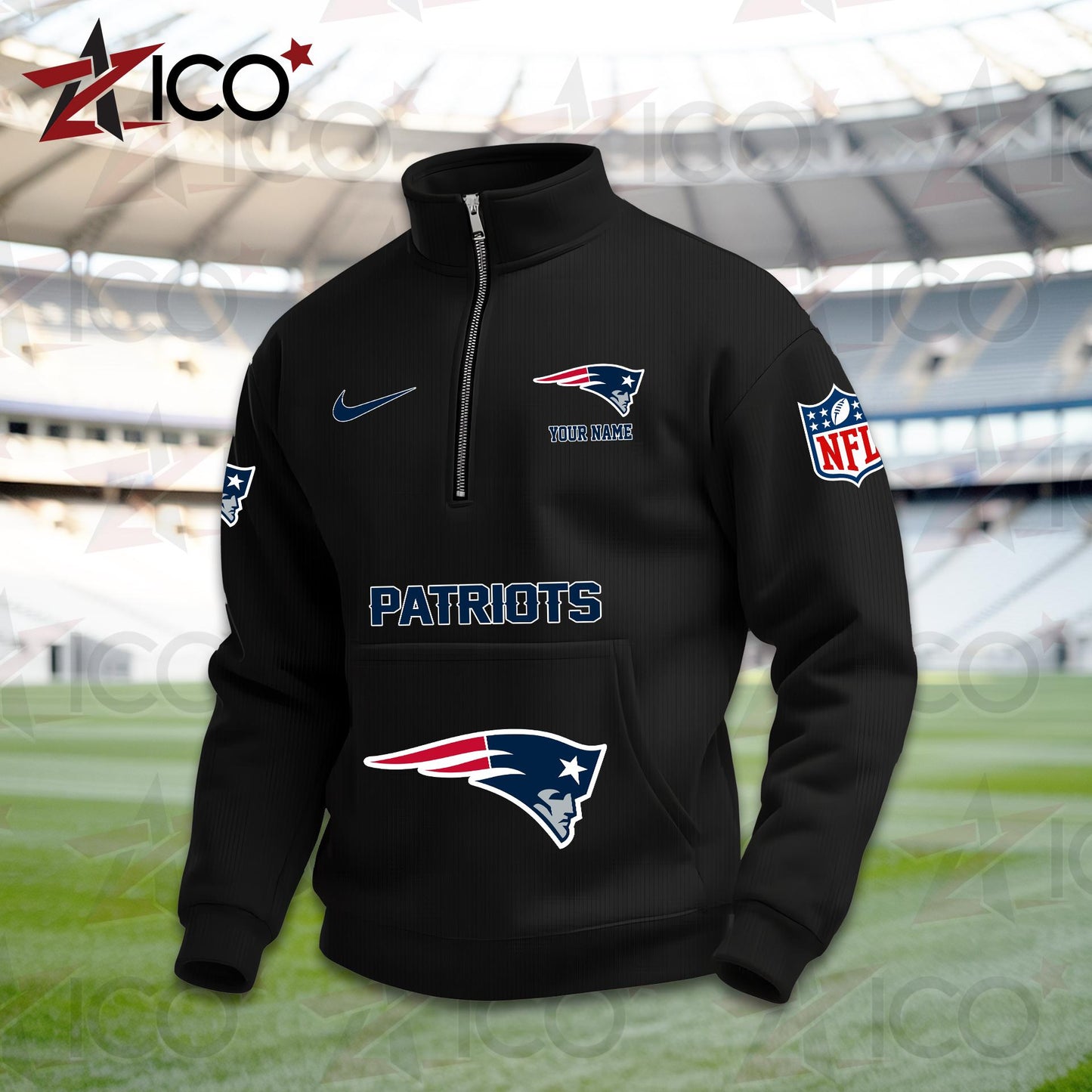 New England Patriots High Neck Half Zip Pocket Sweatshirt New Trending AZMN2DPS000086