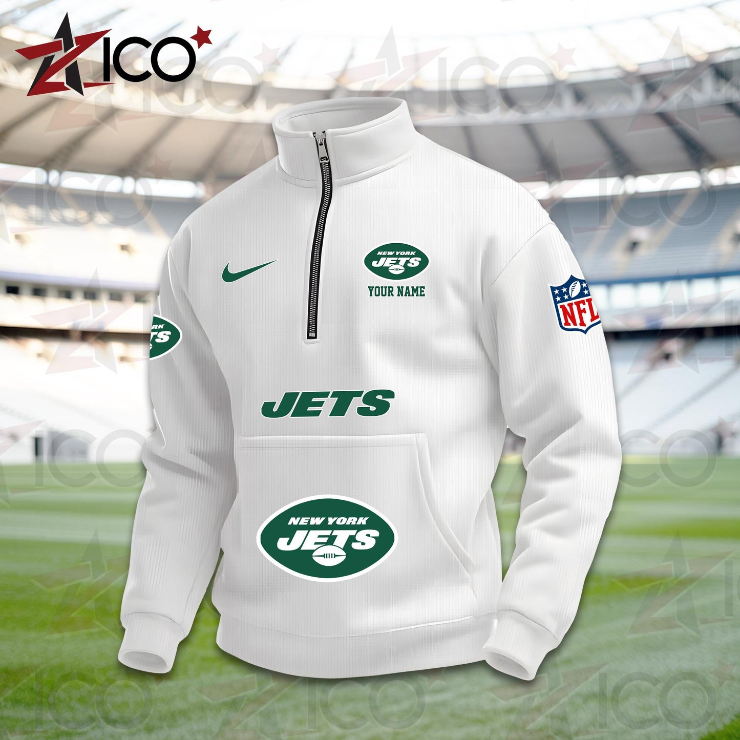 New York Jets High Neck Half Zip Pocket Sweatshirt New Trending AZMN2DPS000089