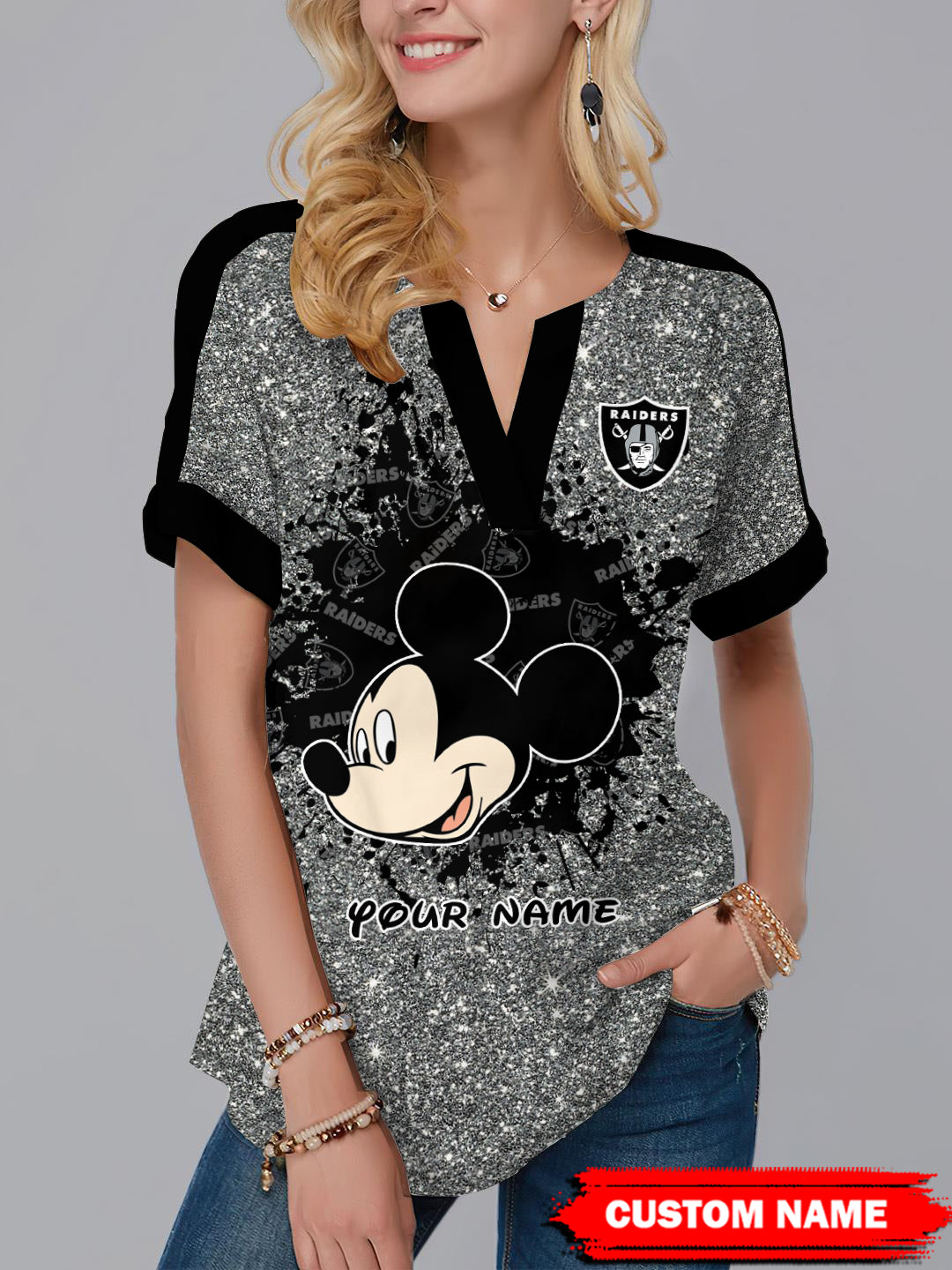 Las Vegas Raiders Personalized Fashion Short Sleeve V-Neck Shirt AZSSV100