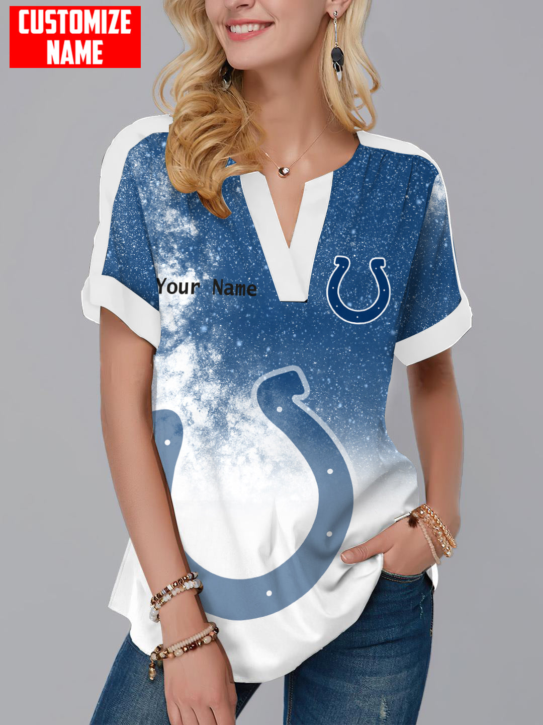 Indianapolis Colts Personalized Fashion Short Sleeve V-Neck Shirt AZSSV146