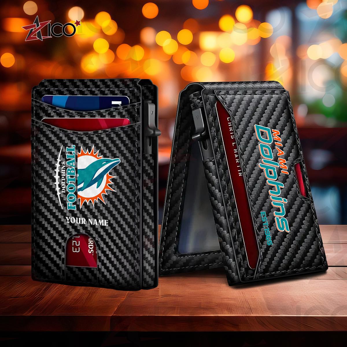 Miami Dolphins Leather Card Holder Trending 2025 AZTG2DCH000052