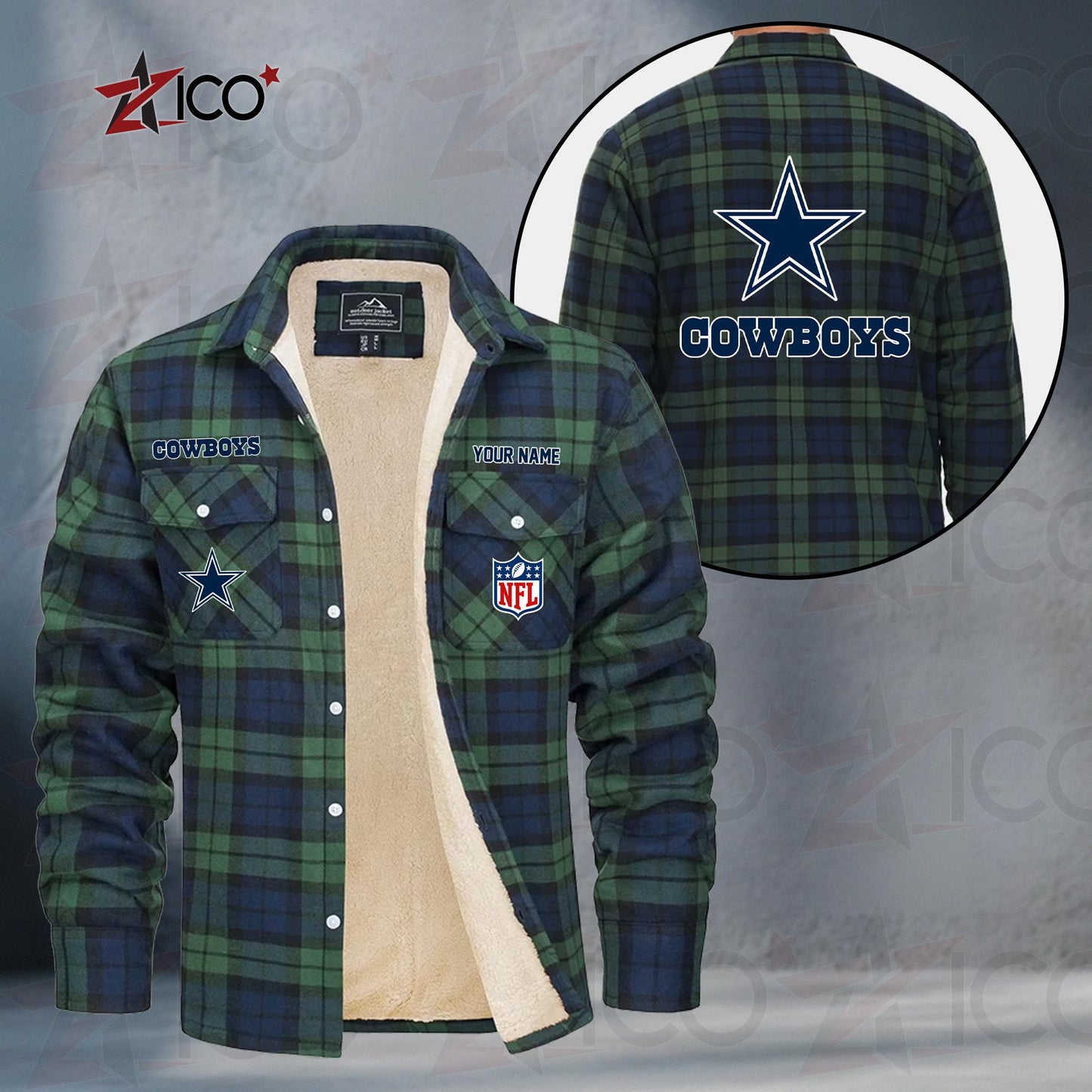 Dallas Cowboys Fleece Flannel Plaid Jacket TG41