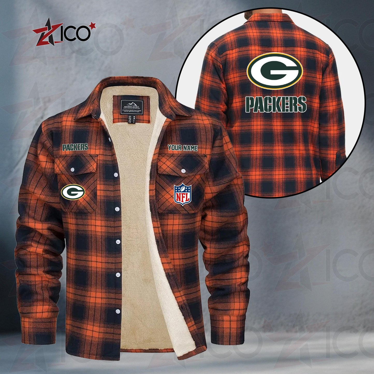 Green Bay Packers Fleece Flannel Plaid Jacket TG44