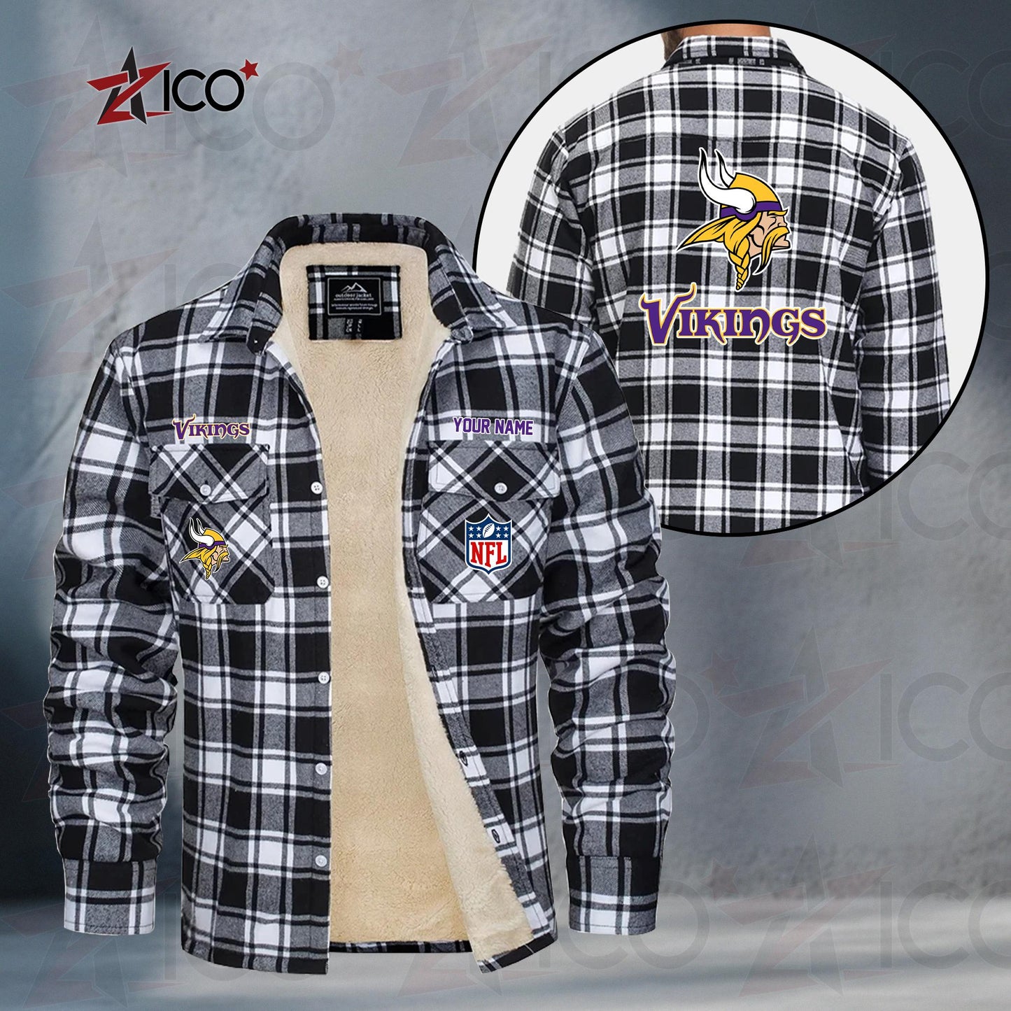 Minnesota Vikings Fleece Flannel Plaid Jacket TG53