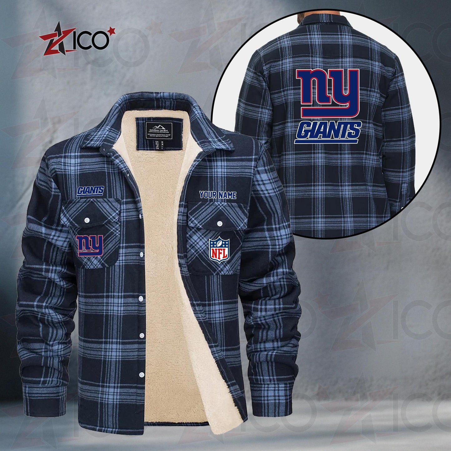 New York Giants Fleece Flannel Plaid Jacket TG56