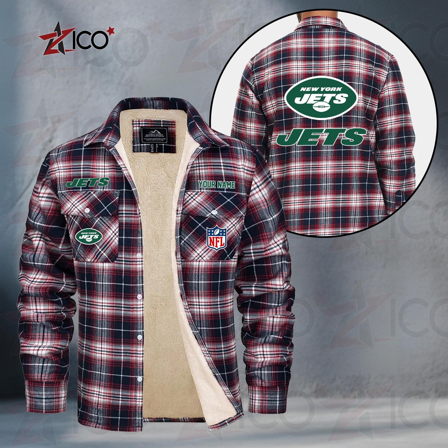 New York Jets Fleece Flannel Plaid Jacket TG57