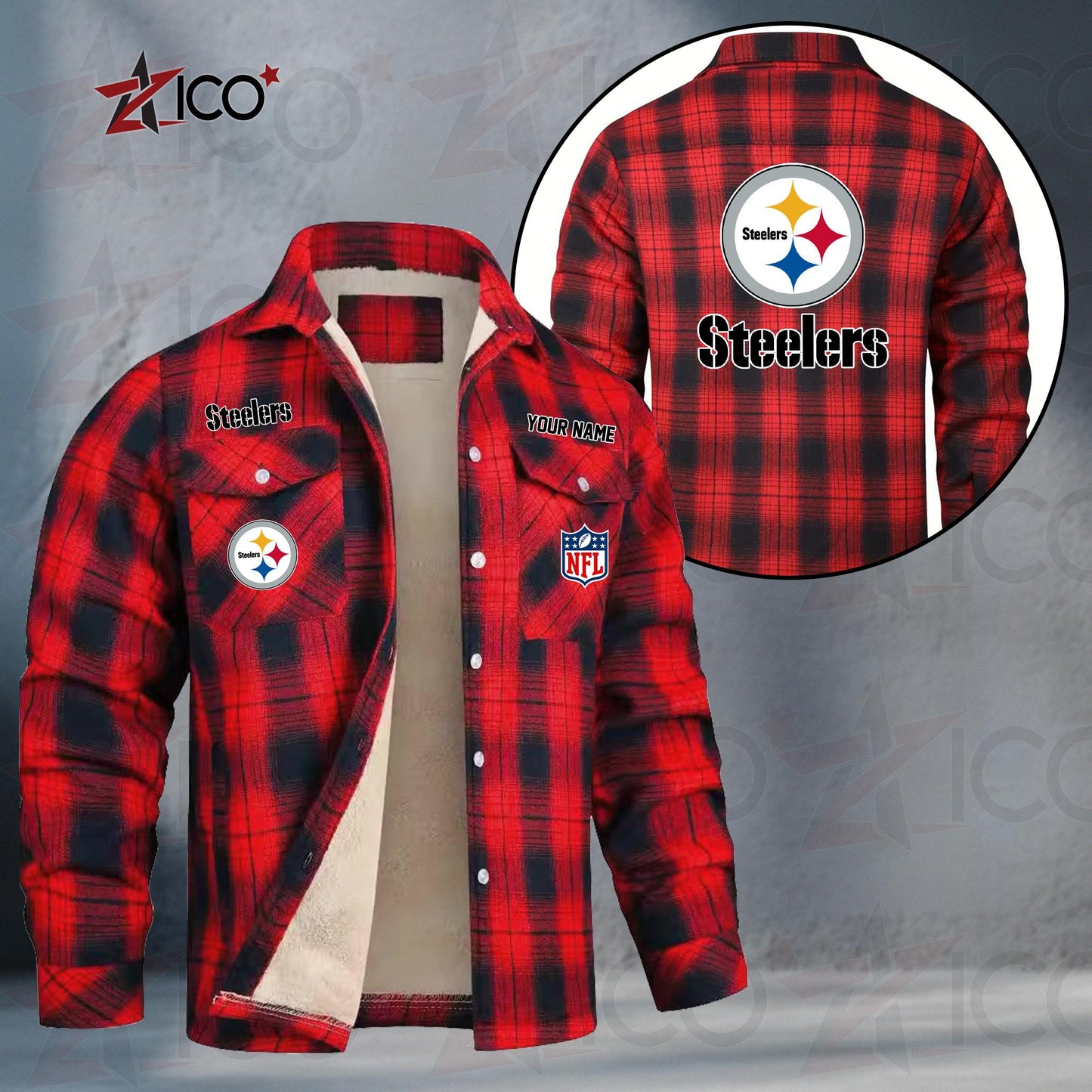 Pittsburgh Steelers Fleece Flannel Plaid Jacket TG59