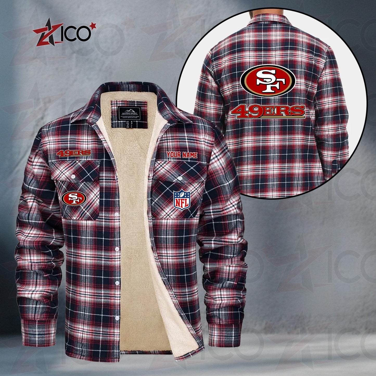 San Francisco 49ers Fleece Flannel Plaid Jacket TG60