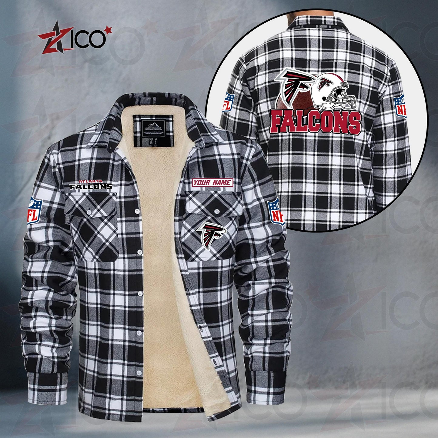Atlanta Falcons Fleece Flannel Plaid Jacket TG98