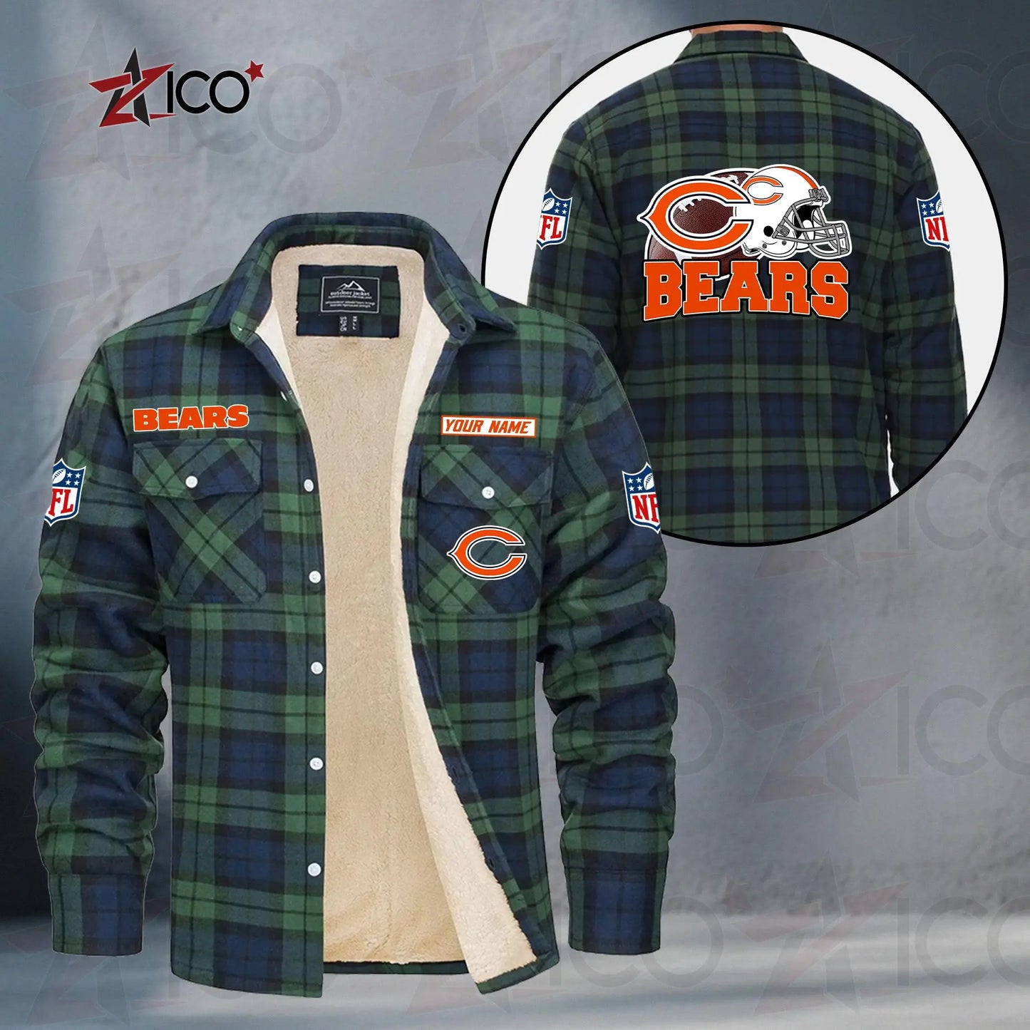 Chicago Bears Fleece Flannel Plaid Jacket TG102
