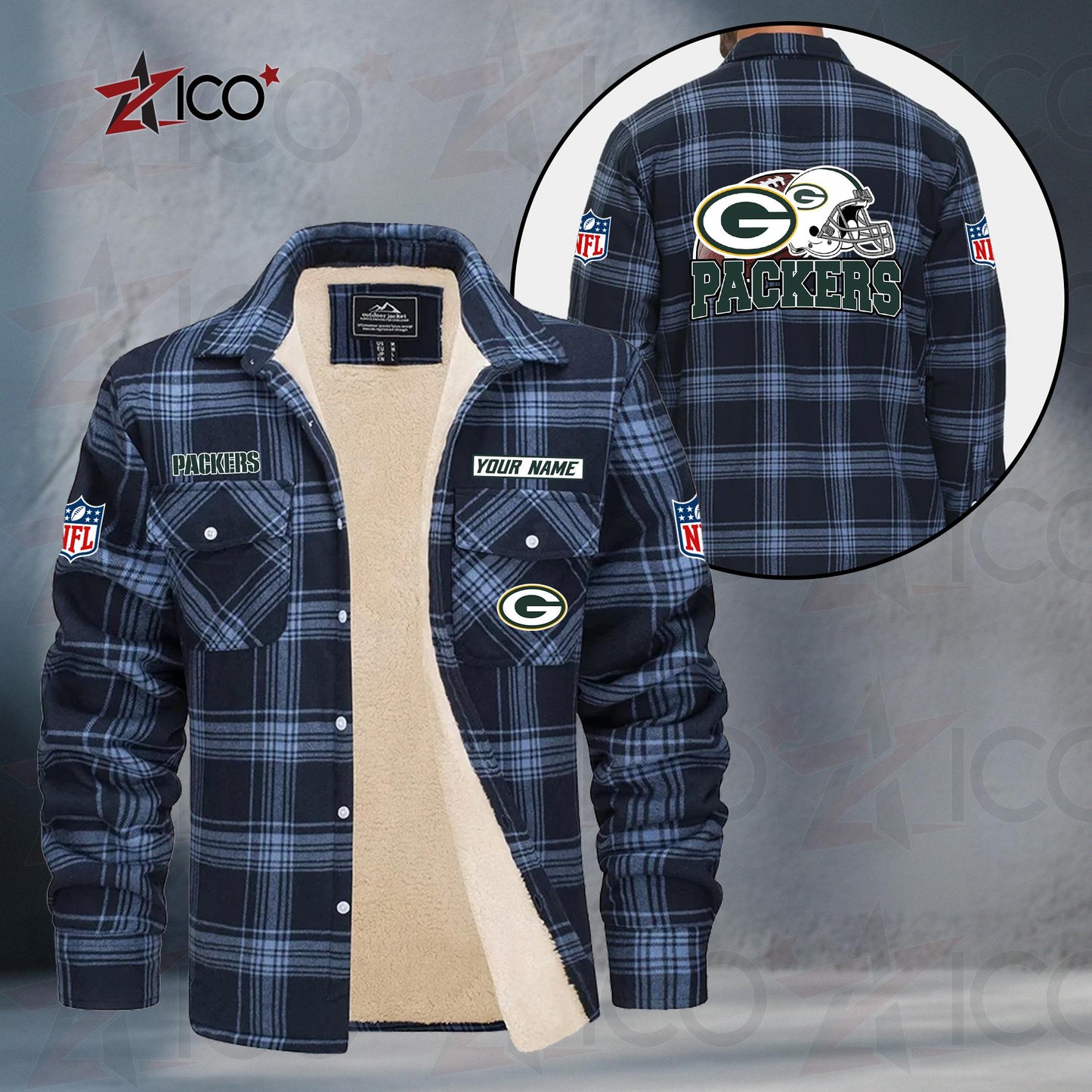Green Bay Packers Fleece Flannel Plaid Jacket TG108