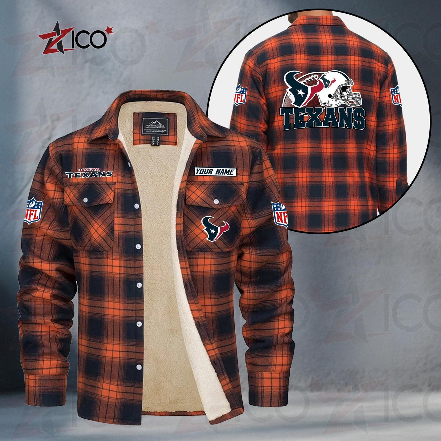 Houston Texans Fleece Flannel Plaid Jacket TG109