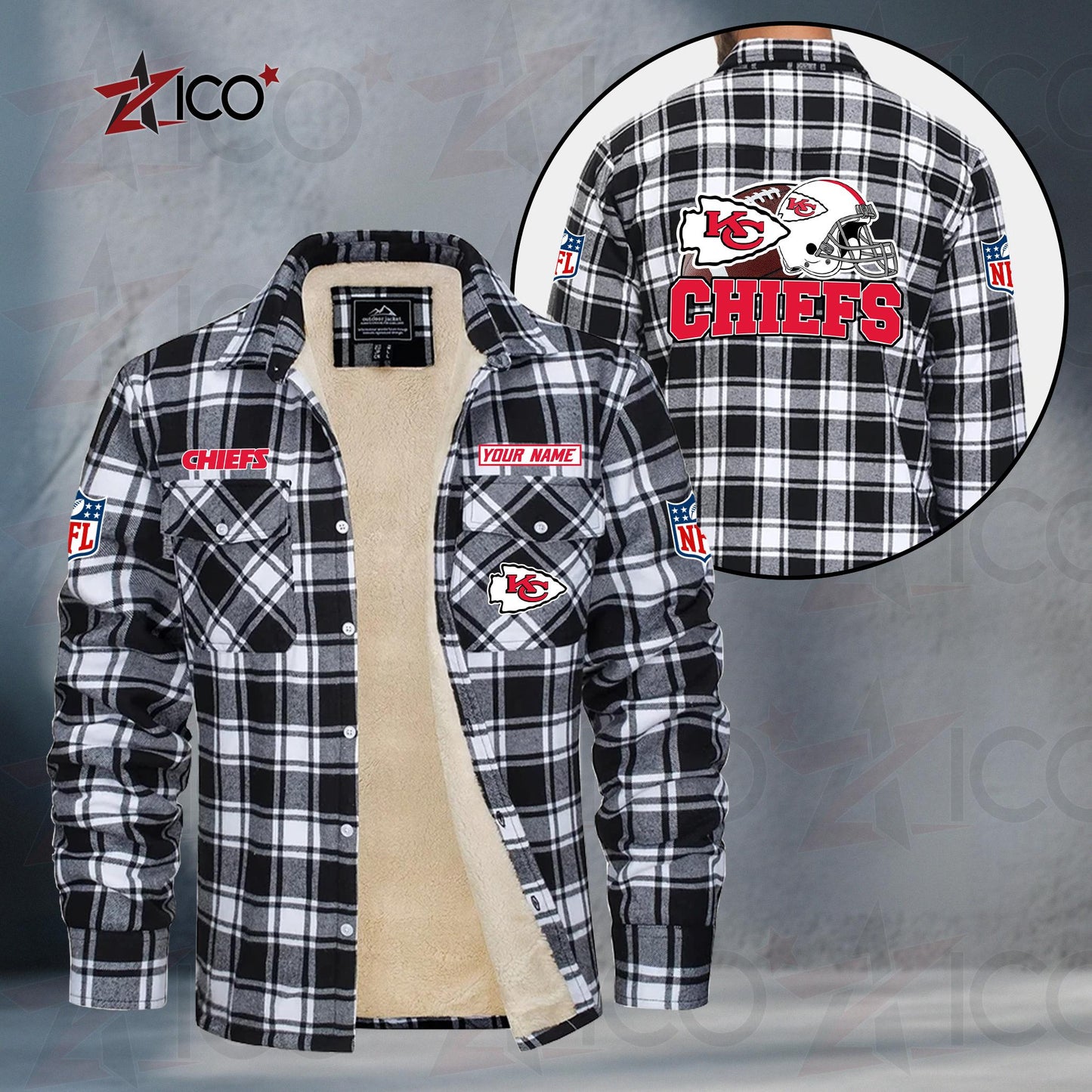 Kansas City Chiefs Fleece Flannel Plaid Jacket TG112