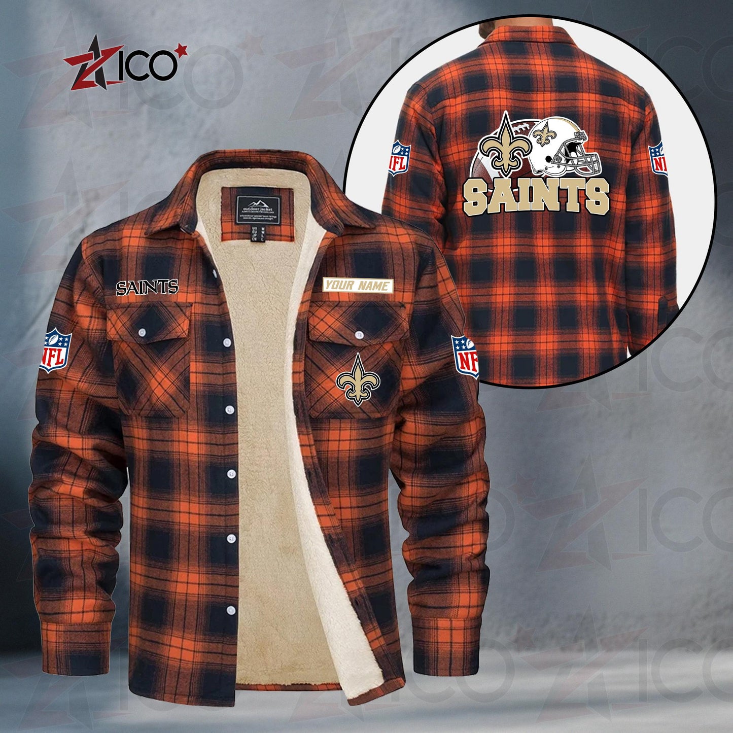 New Orleans Saints Fleece Flannel Plaid Jacket TG119