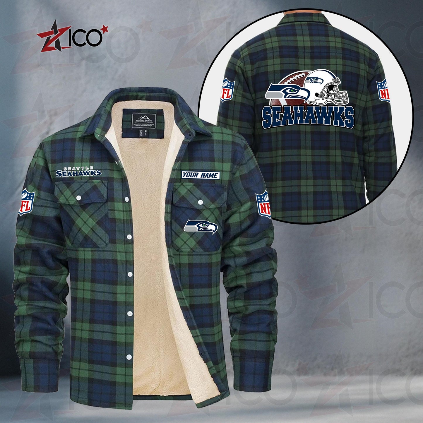 Seattle Seahawks Fleece Flannel Plaid Jacket TG125
