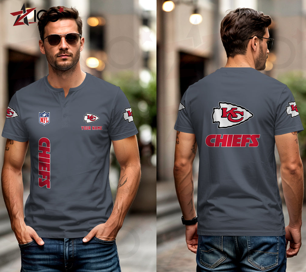 Kansas City Chiefs Henley Short Sleeve T-Shirt Trending 2025 AZTG2DHS000048