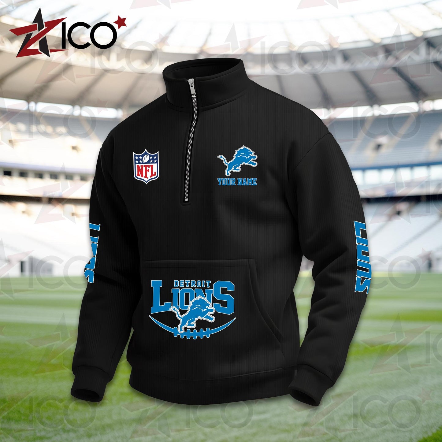 Detroit Lions High Neck Half Zip Pocket Sweatshirt New Trending AZTG2DPS000043