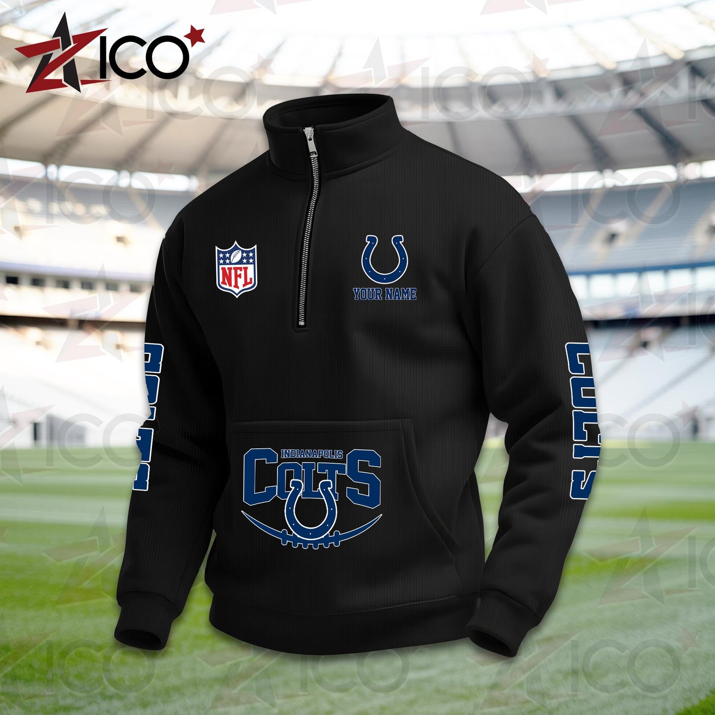 Indianapolis Colts High Neck Half Zip Pocket Sweatshirt New Trending AZTG2DPS000046